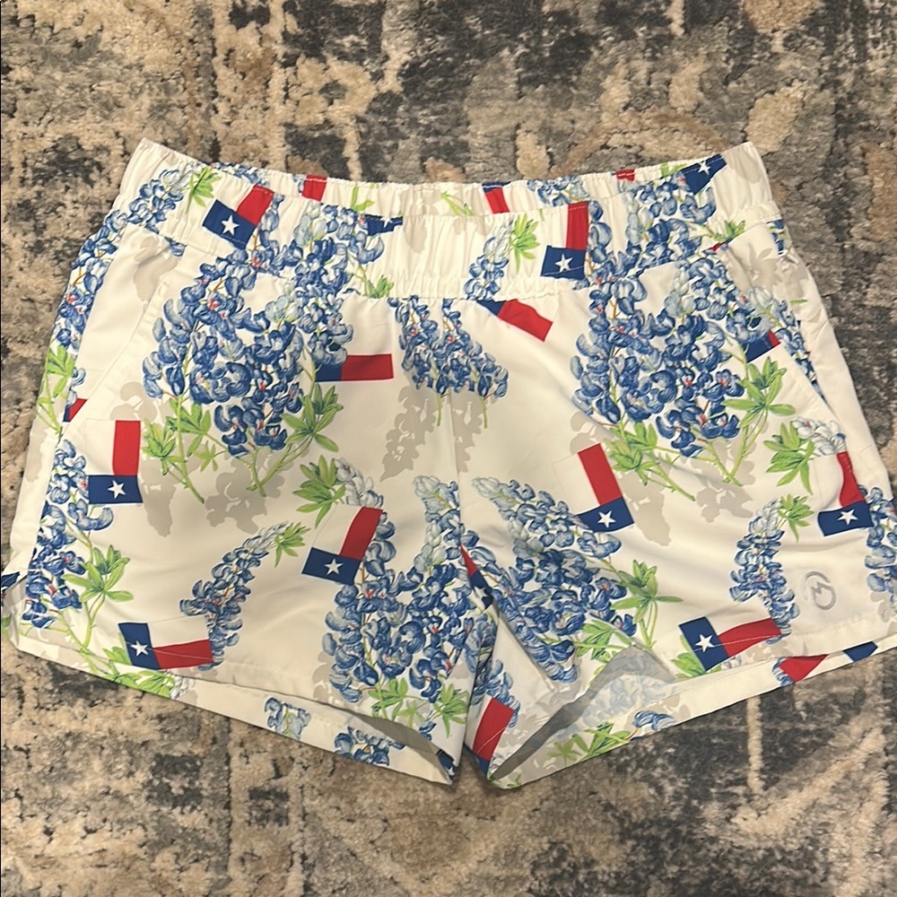 Women's Blue and White Bluebonnet Texas flag Shorts